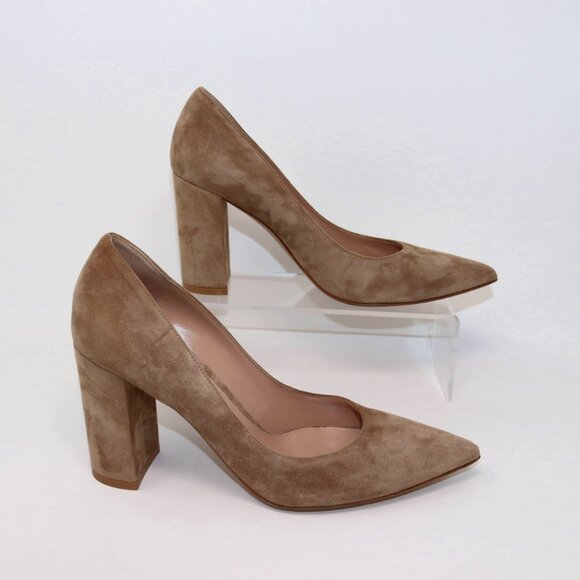 Gianvito Rossi 38.5 Suede Heels Piper Pump Camel Tan Brown - Picture 2 of 14